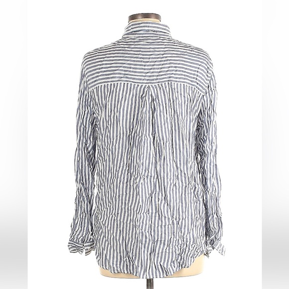 BEACHLUNCHLOUNGE Blue Striped Blouse Large Buttondown - Picture 2 of 11